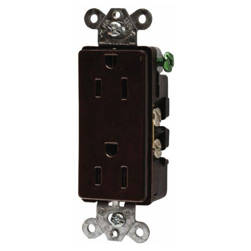 Main product image of Straight Blade Duplex Receptacle, NEMA 5-20R, 20 Amps, Self-Grounding, Brown, HBL2162