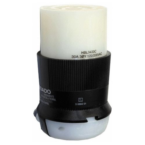 Main product image of 3P Industrial Locking Connector, Non-NEMA, 250V, Black & White, HBL3433GCB