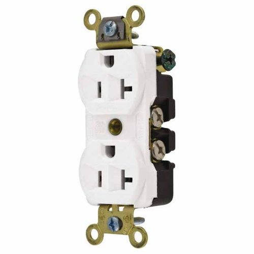 Main product image of Straight Blade Duplex Receptacle, NEMA 5-20R, 20 Amps, Self-Grounding, White, HBL5352W