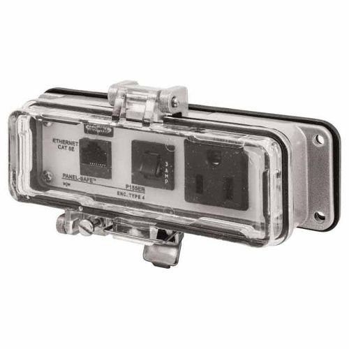 Main product image of 1 Port, 1 Power Receptacle, Industrial Ethernet, NEMA 12/4 Enclosure, Cat 5e, 15A 125V w/ 3A Circuit Breaker, P155EB