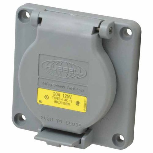 Main product image of 2P 3 Wire 125 VAC, 20A, L5-20R NEMA, Self Grounding Watertight Receptacle, Gray, HBL2310SW