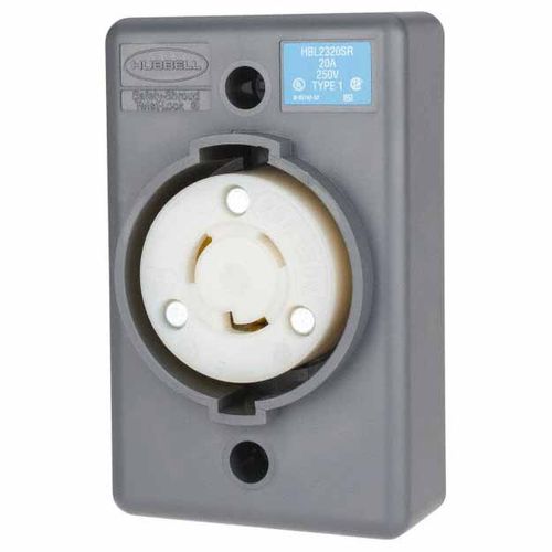 Main product image of 2P 3 Wire 250 VAC, 20 Amp, L6-20R NEMA, Self Grounding Receptacle, Gray, HBL2320SR