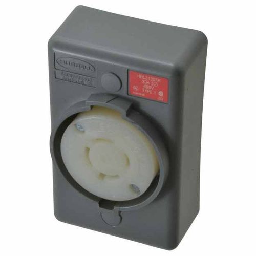 Main product image of 480 VAC, 20 Amp, L16-20R NEMA, Self Grounding Receptacle, Gray, HBL2430SR