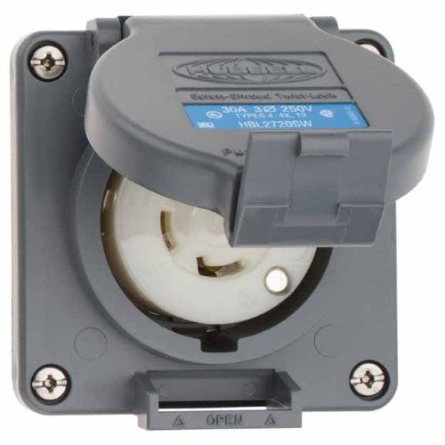 Main product image of 250 VAC, 30 Amp, L15-30R NEMA, Self Grounding Receptacle, Gray, HBL2720SW