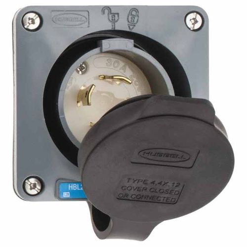 Main product image of 250 VAC, 30 Amp, L15-30P NEMA, Self Grounding Inlet, Gray, HBL2725SW