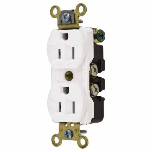 Main product image of Straight Blade Duplex Receptacle, NEMA 5-15R, 15A, Self-Grounding, White, HBL5252W