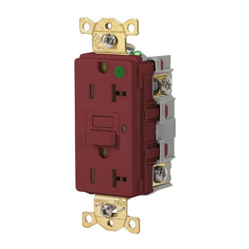Main product image of Duplex Hospital GFCI Receptacle, NEMA 5-20R, Manual Reset, Back/Side Wiring (Red), GFR83R