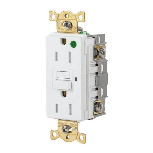 Main product image of Duplex Hospital GFCI Receptacle, NEMA 5-15R, Manual Reset, Back/Side Wiring (White), GFRTW82W