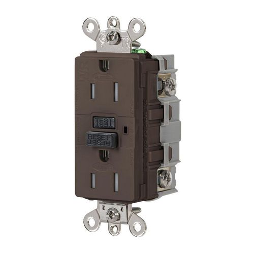 Main product image of Duplex Hospital GFCI Receptacle, NEMA 5-15R, Manual Reset, Back/Side Wiring (Brown), GFSG5262