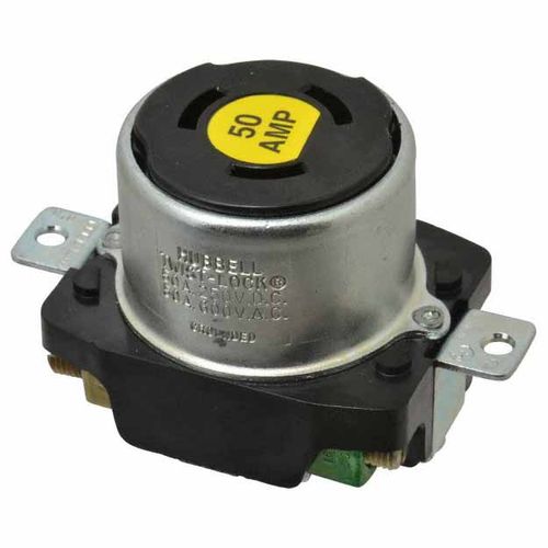 Main product image of 250 VDC, 600 VAC, 50A, Self Grounding Receptacle, Black, HBL7379
