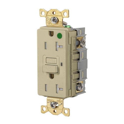 Main product image of Duplex Hospital GFCI Receptacle, Tamper Resistant NEMA 5-20R, Manual Reset, Back/Side Wiring (Ivory), GFRTW83I