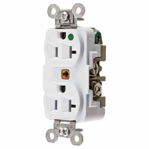 Main product image of Straight Blade Duplex Receptacle, NEMA 5-20R, 20 Amps, Self-Grounding, White, HBL8300W