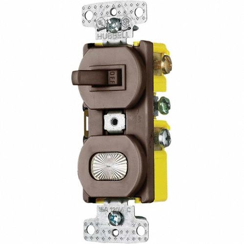 Main product image of Combination Single Pole Toggle Switch, 1 Toggle, 1 Pilot Light, 15A 120v, Brown, RC109