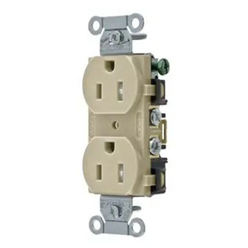 Main product image of Tamper Resistant Straight Blade Duplex Receptacle, Commercial/Industrial Grade, 2-Pole 3-Wire Grounding, 15A 125V, 5-15R (Ivory), BR15ITR