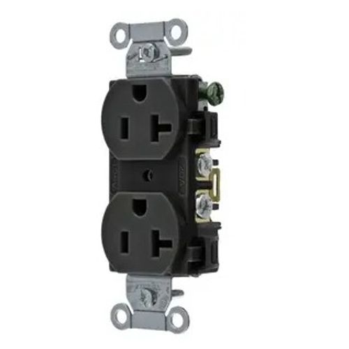 Main product image of Straight Blade Duplex Receptacle, Commercial/Industrial Grade, 2-Pole 3-Wire Grounding, 20A 125V, 5-20R (Black), BR20BLK
