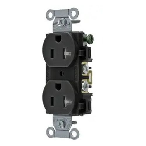 Main product image of Tamper Resistant Straight Blade Duplex Receptacle, Commercial/Industrial Grade, 2-Pole 3-Wire Grounding, 20A 125V, 5-20R (Black), BR20BLKTR