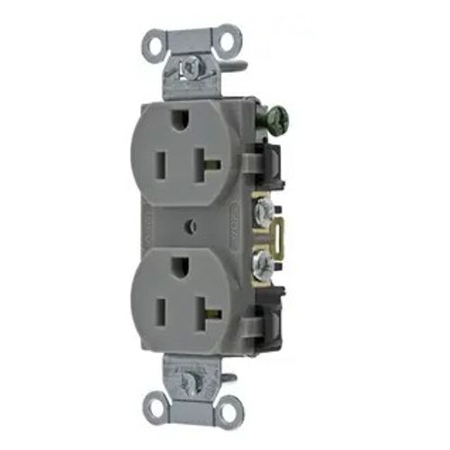 Main product image of Straight Blade Duplex Receptacle, Commercial/Industrial Grade, 2-Pole 3-Wire Grounding, 20A 125V, 5-20R (Gray), BR20GRY