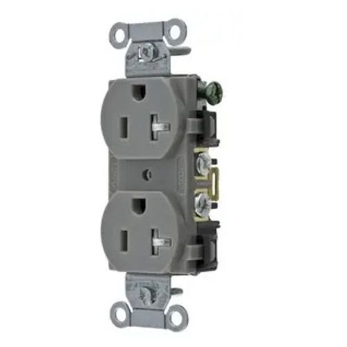 Main product image of Tamper Resistant Straight Blade Duplex Receptacle, Commercial/Industrial Grade, 2-Pole 3-Wire Grounding, 20A 125V, 5-20R (Gray), BR20GRYTR