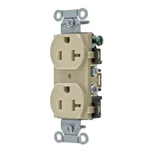 Main product image of Straight Blade Duplex Receptacle, Commercial/Industrial Grade, 2-Pole 3-Wire Grounding, 20A 125V, 5-20R (Ivory), BR20I