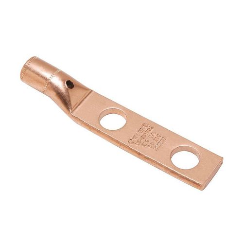 Main product image of Copper Compression Lug, Heavy Duty, 2 Hole w/ Inspection Probe, 4/0 AWG, 1/2" Stud, 1-3/4" Stud Hole Spacing, Standard Barrel.