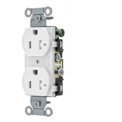 Main product image of Tamper Resistant Straight Blade Duplex Receptacle, Commercial Grade, 2-Pole 3-Wire Grounding, 20A 125V, 5-20R (White), CR20WHITR
