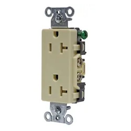 Main product image of Straight Blade Duplex Receptacle, Decorator/Commercial/Industrial Grade, 2-Pole 3-Wire Grounding, 20A 125V, 5-20R (Ivory), DR20I