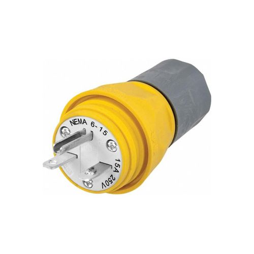 Main product image of 6-15P Industrial 250VAC Yellow Straight Blade Plug, HBL14W49