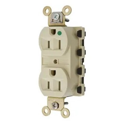 Main product image of Straight Blade Duplex Receptacle, SNAPConnect, Hospital Grade,15A 125V, 2-Pole 3-Wire Grounding, 5-15R, Nylon (Ivory), SNAP8200IA