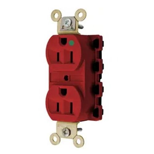 Main product image of Straight Blade Duplex Receptacle, SNAPConnect, Hospital Grade, 15A 125V, 2-Pole 3-Wire Grounding, 5-15R, Nylon (Red), SNAP8200RA