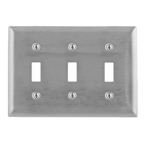 Main product image of 3-Gang Metallic Wall Plate, 3 Toggle Openings, Standard Size (Stainless Steel), SS3-HUBBELL
