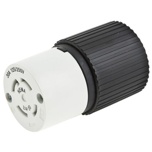Main product image of 4-Wire 3-Pole Polarized Locking Connector 125/250-Volt 30-Amp Nema L14-30R (Black/White)
