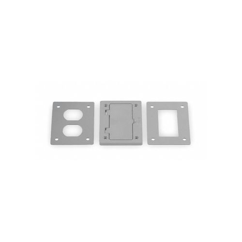 Main product image of 1-Gang Non-Metallic Flush Rectangular Floor Box Cover W/ Flip Lid, Duplex Insert (Gray)