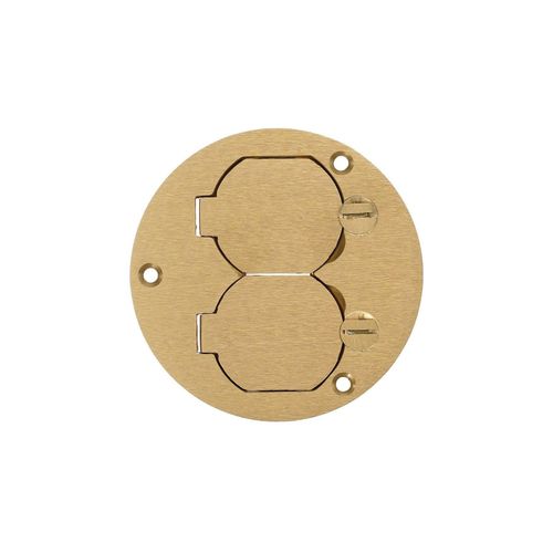 Main product image of Single Service Floor Box Round Brass Cover, 1-Gang, Duplex Receptacle Flap Lid