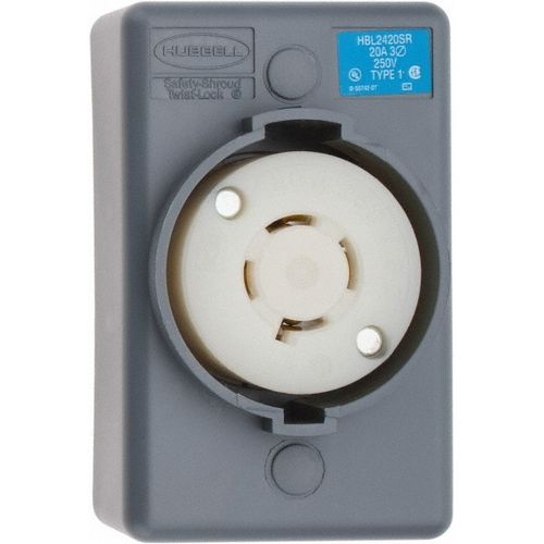 Main product image of 2 Pole, 3 Wire, 250 VAC, 20 Amp, NEMA L15-20R, Self-Grounding Receptacle, HBL2420SR