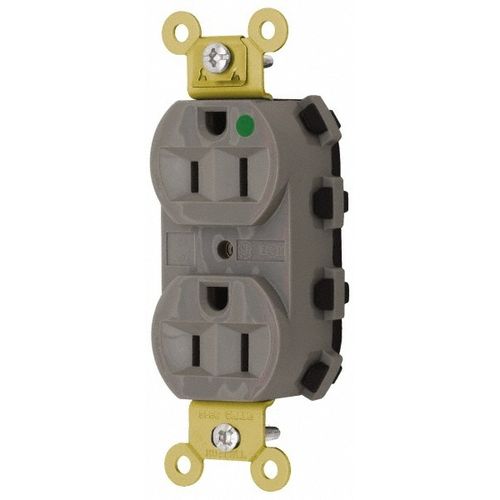 Main product image of Duplex Straight Blade Receptacle, Hospital Grade, Self-Grounding, 15A, 125V, Gray, SNAP8200GYA