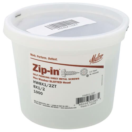 Main product image of 8" x 1/2" (Length) 1/4" (Head Size) Slotted Hex Washer Head Zip-In Sheet Metal Screws (1,000 Pack)
