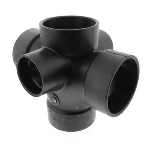Main product image of 3" x 3" x 3" x 3" x 2" x 2" Hub ABS Double Sanitary Tee with Two 90° Inlets (583599)