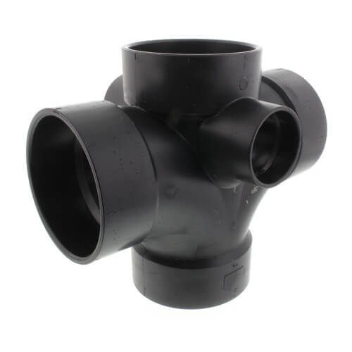 Main product image of 4" x 4" x 4" x 4" x 2" x 2" Hub ABS Double Sanitary Tee with Two 90° Inlets (583599)