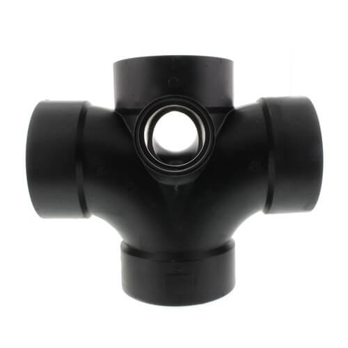 Main product image of 4" x 4" x 4" x 4" x 2" x 2" Hub ABS Double Sanitary Tee with Two 90° Inlets (583599)