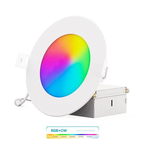 Main product image of 4" Smart WiFi Recessed LED Downlight, 9W 810 Lumens, RGBCW 2700K-6500K, Wet Rated (6 Pack)