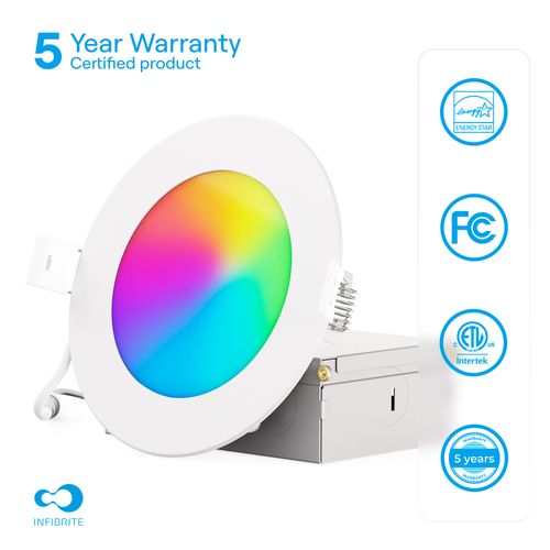 Main product image of 4" Smart WiFi Recessed LED Downlight, 9W 810 Lumens, RGBCW 2700K-6500K, Wet Rated (6 Pack)