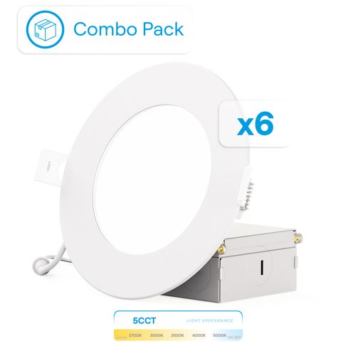 Main product image of 4" 5CCT Selectable New Construction 9W 850LM 0-10V Dimmable LED Light 120-277V - White (6 Pack)