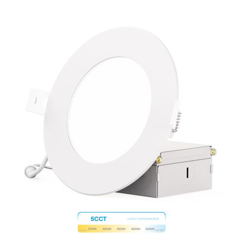 Main product image of 4" 5CCT Selectable New Construction 9W 850LM 0-10V Dimmable LED Light 120-277V - White (6 Pack)