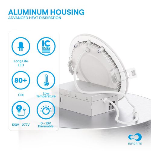 Main product image of 4" 5CCT Selectable New Construction 9W 850LM 0-10V Dimmable LED Light 120-277V - White (6 Pack)