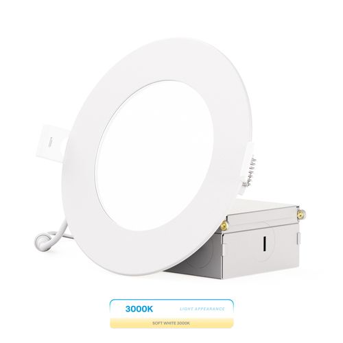 Main product image of 4" 3000K Recessed LED Downlight, 9W, 750 Lumens, Triac Dimming, Wet Rated - Warm White (6 Pack)