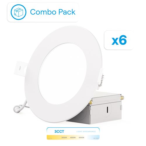 Main product image of 4" 3CCT Recessed LED Downlight, 9W, 750 Lumens, Triac Dimming, Wet Rated (6 Pack)