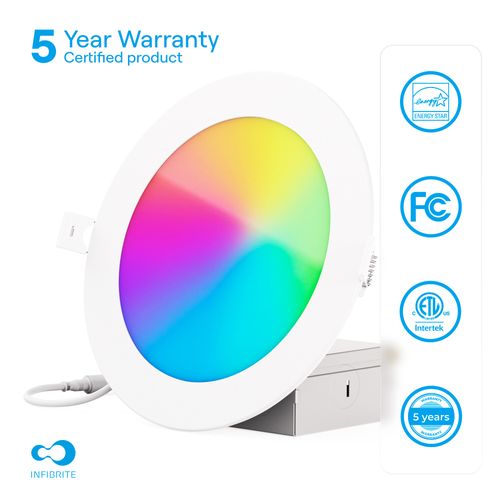 Main product image of 6" Wifi Smart RGB + CW Recessed LED Downlight, 12W, 1100 Lumens, App Dimmable, Wet Rated (6 Pack)