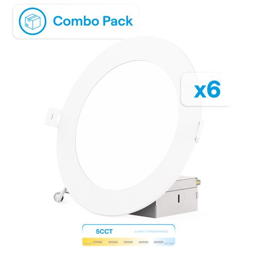 Main product image of 6" 5CCT Selectable New Construction 12W 1200 lm 0-10V Dimmable LED Light 120-277V - White (6 Pack)