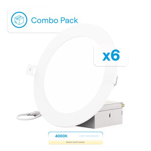 Main product image of 6" 4000K Recessed LED Downlight, 12W, 1050 Lumens, Triac Dimming, Wet Rated - Cool White (6 Pack)