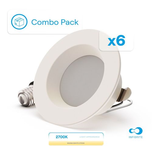 Main product image of 4" Retrofit 2700K Integrated LED Recessed Light Kit 9W 750LM Remodel, Dimmable, Wet Rated - Soft White (6 Pack)